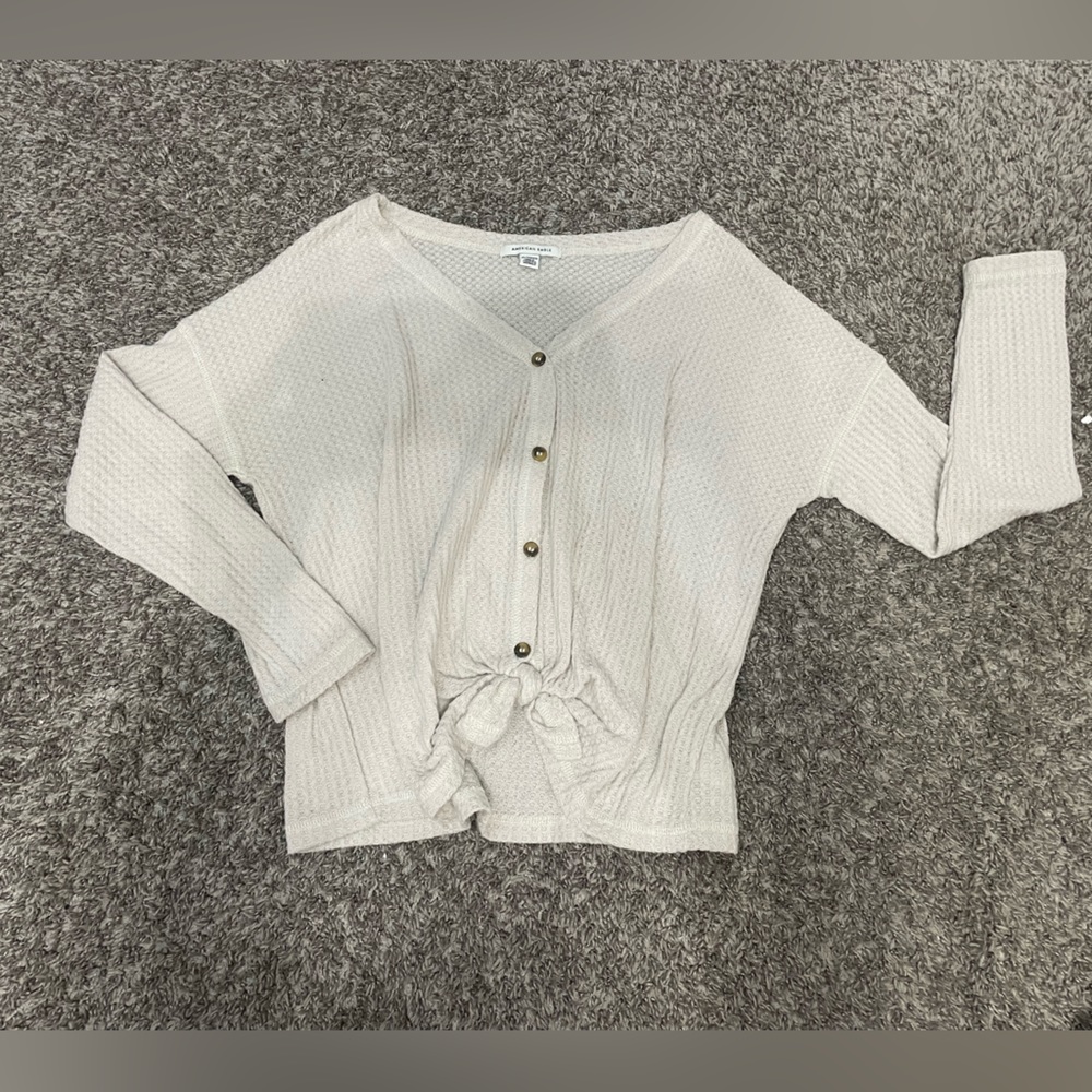 American Eagle Soft Waffle Print Button Sweater - image 1